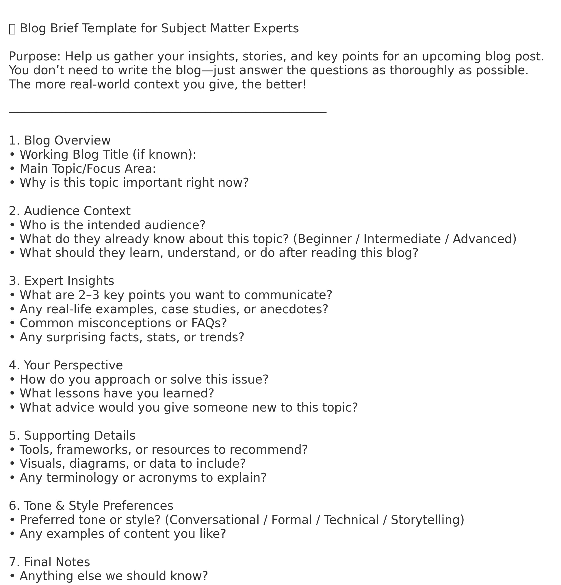 Blog Brief Template for SMEs