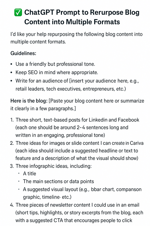 ChatGPT Prompt For Repurposing Blog Content